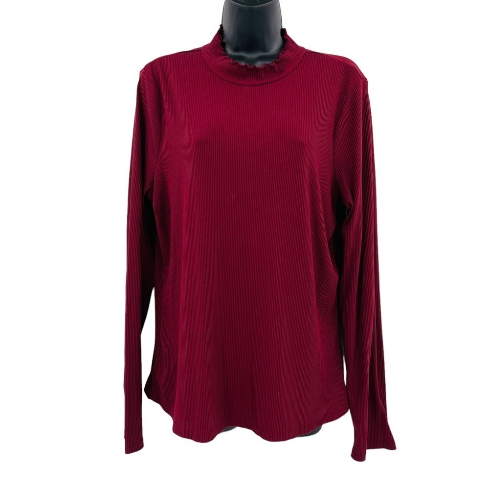 ModCloth lettuce hem‎ ribbed turtleneck wine burgundy women's size XL